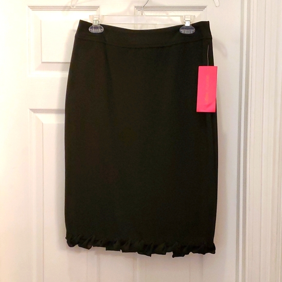 NWT Sunny Leigh Women's 6 Black Midi Pencil Skirt with Beautiful Ribbon Laced - Picture 1 of 3